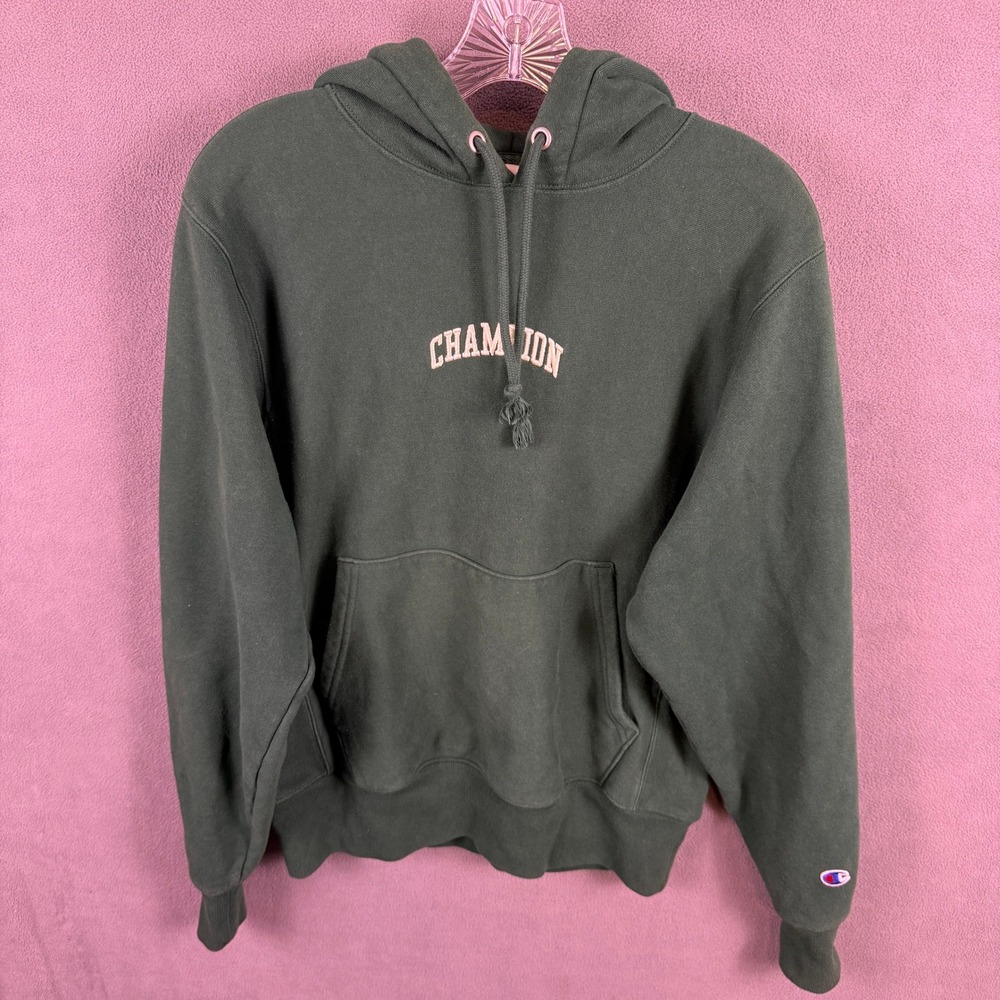 Champion Reverse Weave Hoodie Mens Small Green Embroidered Logo Pullover
